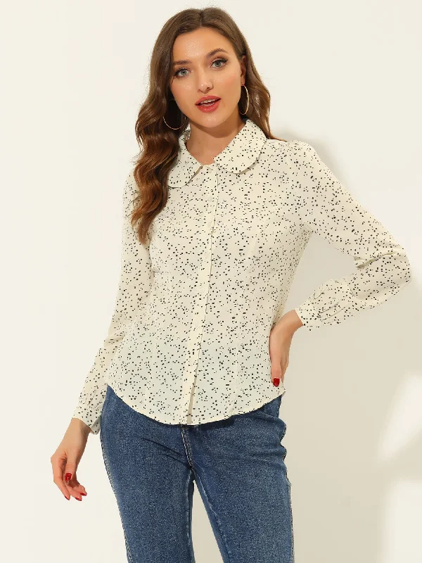 Massive Price Cuts!Peter Pan Collar Dots Bow Tie Neck Puff Sleeve Button Blouse