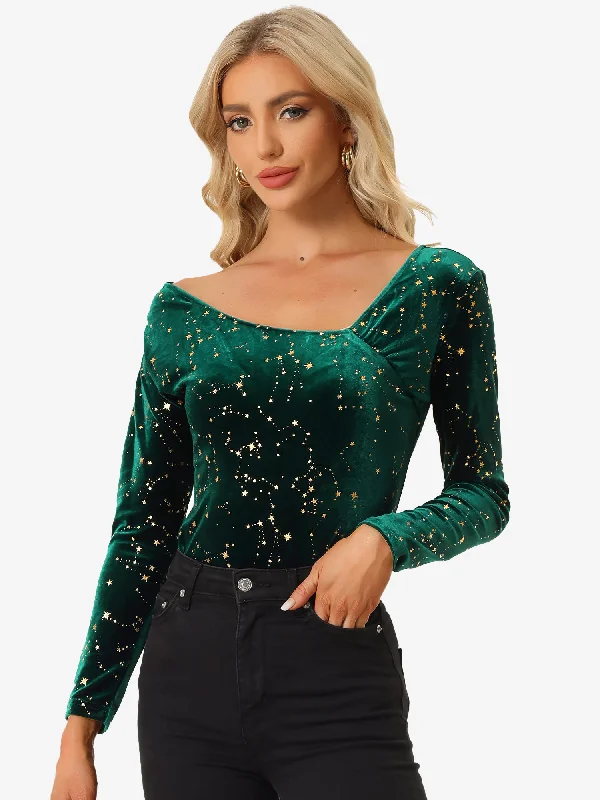 Your Favorite Items on Sale Now!Velvet Stars Top Long Sleeve Off Shoulder Sexy Party Shirt Your Favorite Items on Sale Now!Velvet Stars Top Long Sleeve Off Shoulder Sexy Party Shirt