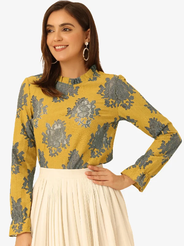 Enjoy Huge Discounts Now!See Through Ruffle Frill Neck Long Sleeve Floral Lace Blouse Enjoy Huge Discounts Now!See Through Ruffle Frill Neck Long Sleeve Floral Lace Blouse