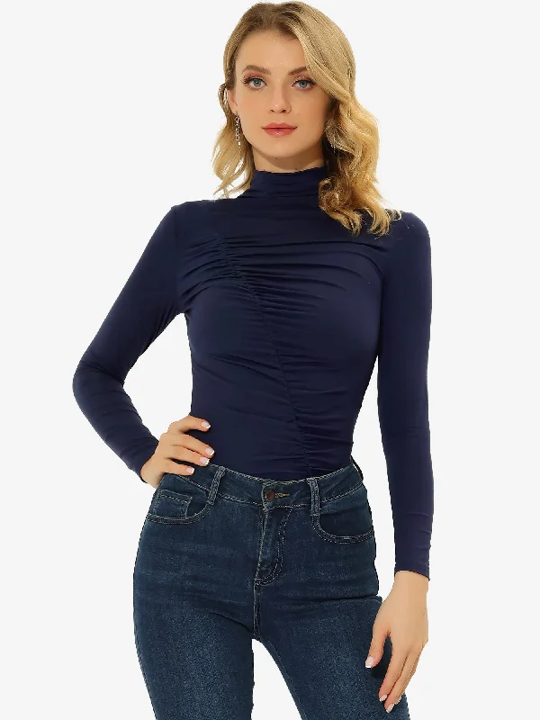 Your Favorite Items on Sale Now!High Neck Knit Slim Fit Long Sleeve Ruched Top