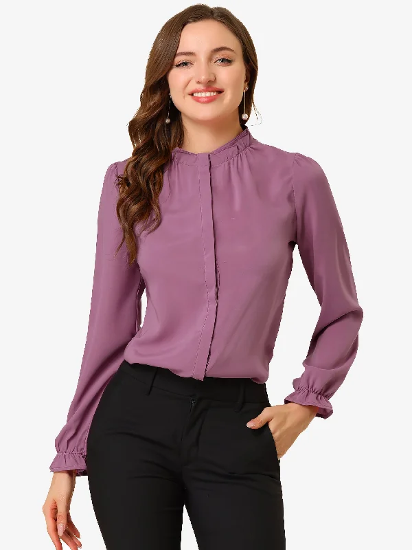 Save Like Never Before!Work Office Blouse Button Up Ruffle Collar Long Sleeve Chiffon Shirt Save Like Never Before!Work Office Blouse Button Up Ruffle Collar Long Sleeve Chiffon Shirt