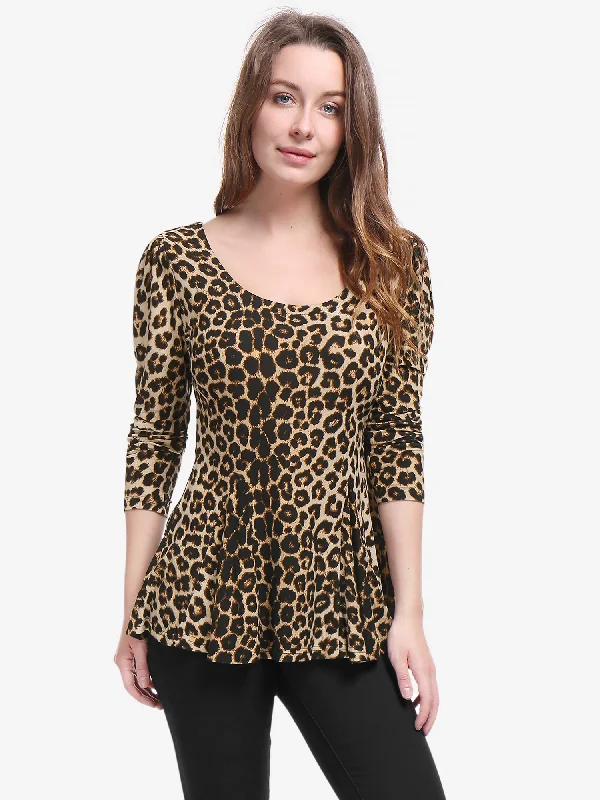 Exclusive Deals Just for You!Retro Stretchy Shoulder Pad U Neck Peplum Printed Blouse
