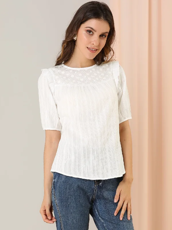 Snag the Best Prices Now!Cotton Summer Ruffle Frilled Round Neck Short Sleeve Blouse Snag the Best Prices Now!Cotton Summer Ruffle Frilled Round Neck Short Sleeve Blouse
