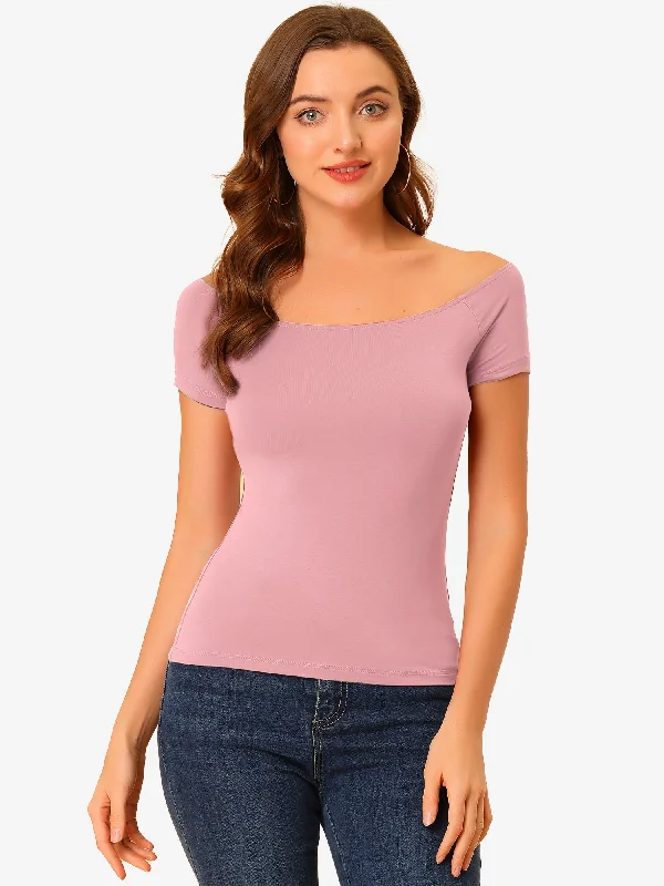 Buy One, Get One Free!Off Shoulder Short Sleeve Solid Basic Sexy Slim Fit Blouse
