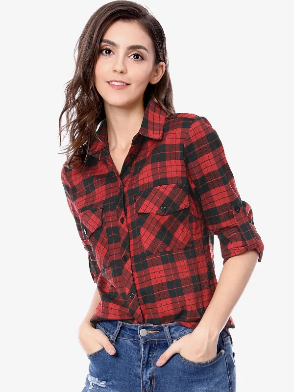 Shop Smart, Save Big!Roll Up Long Sleeve Christmas Button Down Plaid Flannel Shirt Top Shop Smart, Save Big!Roll Up Long Sleeve Christmas Button Down Plaid Flannel Shirt Top