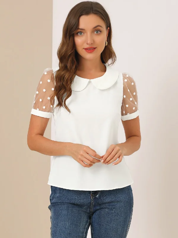 Flash Deals – Act Quickly!Peter Pan Collar Puff Mesh Short Sleeve Polka Dot Blouse Flash Deals – Act Quickly!Peter Pan Collar Puff Mesh Short Sleeve Polka Dot Blouse