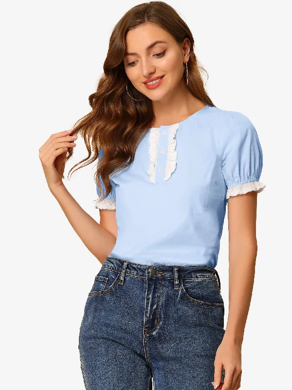 Find the Best Deals Here!Puff Sleeve Crew Neck Cute Lace Trim Summer Vintage Cotton Top Find the Best Deals Here!Puff Sleeve Crew Neck Cute Lace Trim Summer Vintage Cotton Top