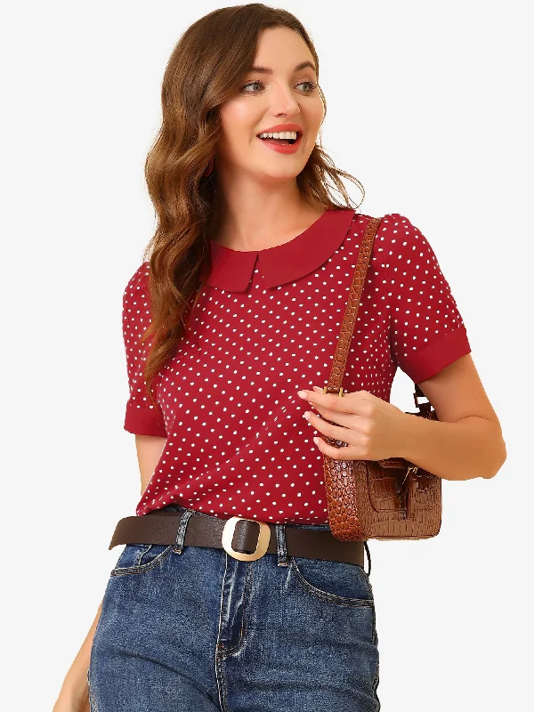 Time to Snag a Bargain!Peter Pan Collar Vintage Polka Dots Short Sleeves Blouse