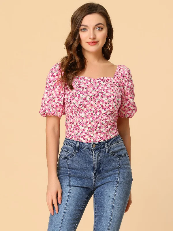 Today Only – Don’t Miss It!Puff Sleeve Square Neck Peasant Floral Blouse Top