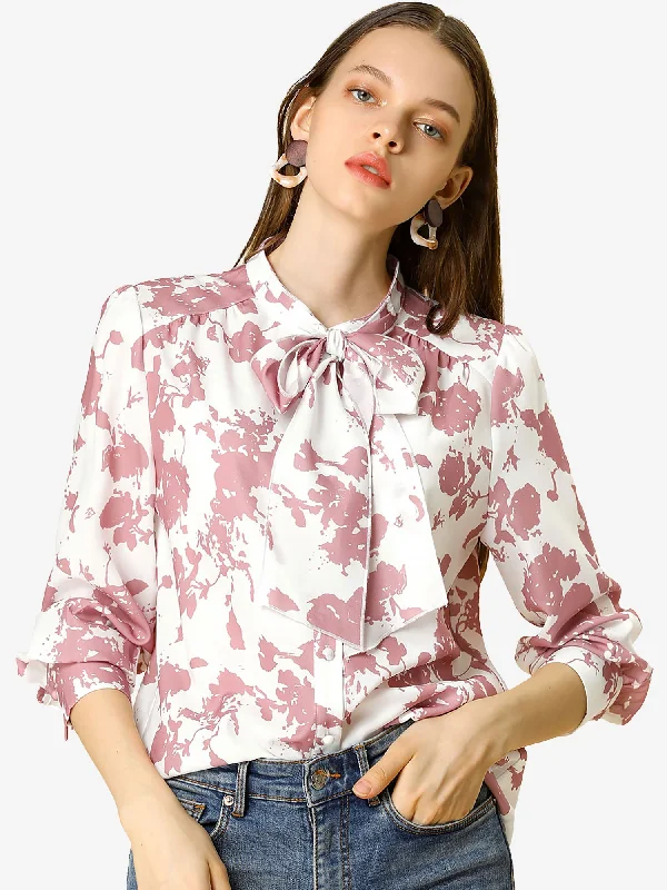 Shop Now and Save!Bow Tie Long Sleeve Contrast Color Vintage Floral Blouse