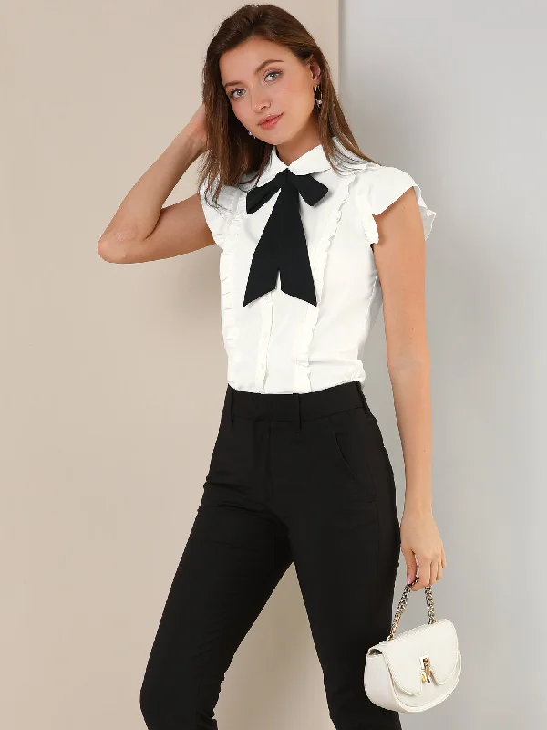Seasonal Sale – Shop Now!Ruffle Cap Sleeve Tie Neck Button Up Peter Pan Collar Blouse Seasonal Sale – Shop Now!Ruffle Cap Sleeve Tie Neck Button Up Peter Pan Collar Blouse
