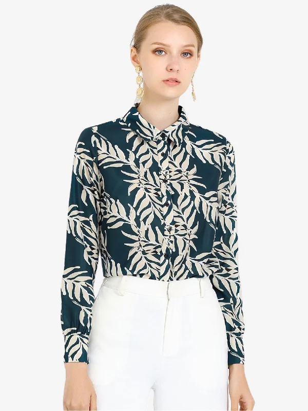 Limited Stock Available!Tropical Print Lapel Collar Long Sleeve Elegant Button Down Shirt Limited Stock Available!Tropical Print Lapel Collar Long Sleeve Elegant Button Down Shirt