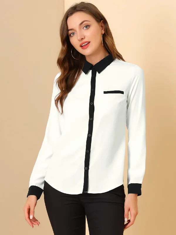 Hurry! While Supplies Last!Contrast Collar Shirt Chiffon Long Sleeve Work Office Blouse Hurry! While Supplies Last!Contrast Collar Shirt Chiffon Long Sleeve Work Office Blouse