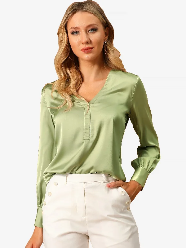 Exclusive Deals Just for You!Elegant Satin Shirt Long Sleeve Office Work Blouse Tops Exclusive Deals Just for You!Elegant Satin Shirt Long Sleeve Office Work Blouse Tops