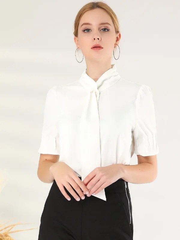 Your Shopping Spree Starts Here!Tie Neck Work Top Puff Sleeve Blouse Eleagnt Button Down Shirt Your Shopping Spree Starts Here!Tie Neck Work Top Puff Sleeve Blouse Eleagnt Button Down Shirt