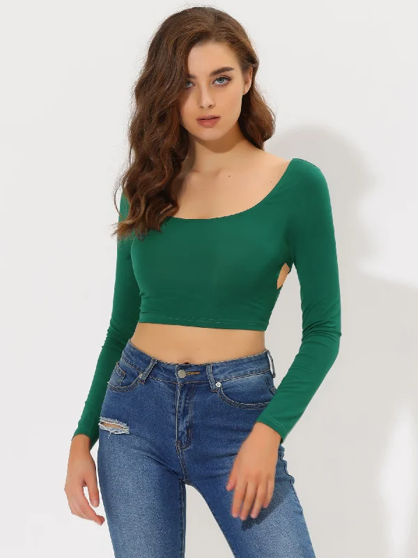 Price Drops You’ll Love!Sexy Crop Top Long Sleeve Scoop Neck Crisscross Tie Back Blouse Price Drops You’ll Love!Sexy Crop Top Long Sleeve Scoop Neck Crisscross Tie Back Blouse