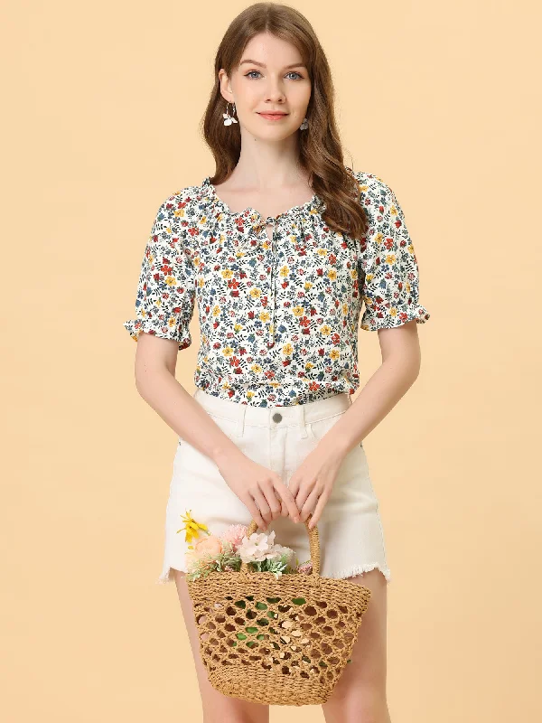 Great Deals, Just for You!Sweetheart Neck Raglan Sleeve Retro Ruffle Floral Tops