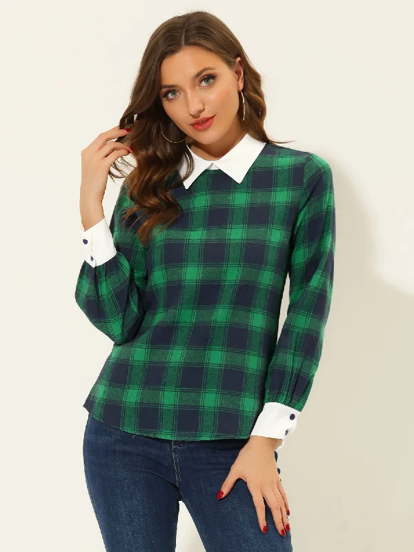 Limited Edition, Limited Price!Contrast Turndown Collar Button Back Check Plaid Work Shirt Limited Edition, Limited Price!Contrast Turndown Collar Button Back Check Plaid Work Shirt