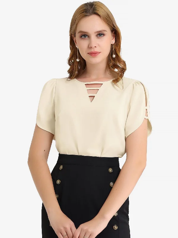 Hot Deals You Can’t Resist!Cutout Round Neck Cap Sleeve Casual Top