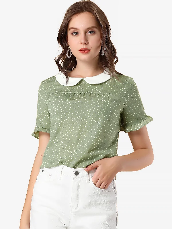 Flash Deals – Act Quickly!Casual Doll Collar Contrast Ruffled Short Sleeve Polka Dots Blouse Flash Deals – Act Quickly!Casual Doll Collar Contrast Ruffled Short Sleeve Polka Dots Blouse
