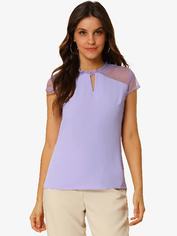 Save More When You Shop More!Summer Keyhole Neck Ruffle Mesh Sheer Lace Panel Elegant Blouse Top Save More When You Shop More!Summer Keyhole Neck Ruffle Mesh Sheer Lace Panel Elegant Blouse Top