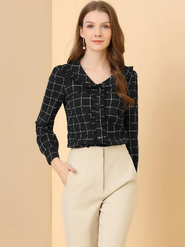 Shop Today, Save Tomorrow!Classic Ruffle Long Sleeve Doll Collared Plaid Shirt