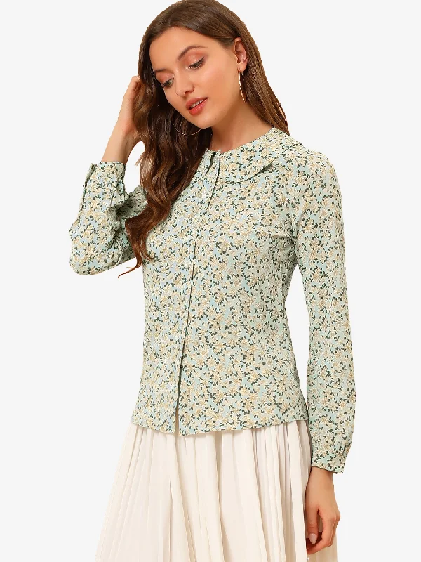 Time to Snag a Bargain!Casual Peter Pan Collar Floral Button Down Shirt
