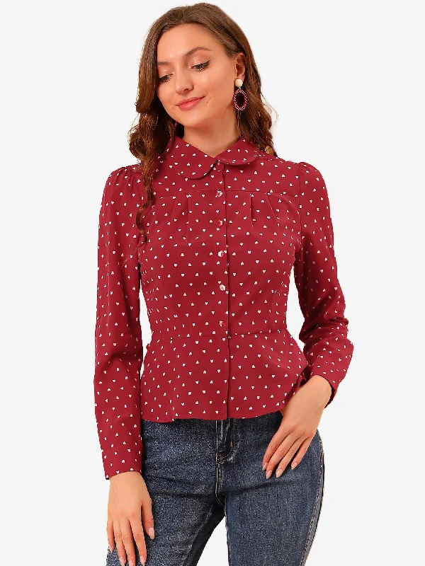 Your Shopping Spree Starts Here!Peter Pan Collar Heart Top Vintage Button Down Shirt Blouse