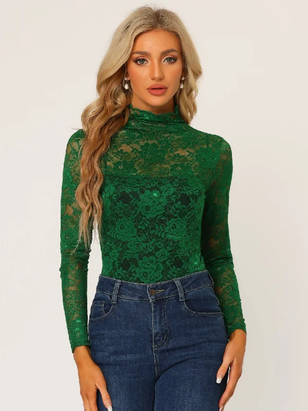 The Best Offers Are Here!See Through Long Sleeve Turtleneck Sheer Floral Lace Blouse The Best Offers Are Here!See Through Long Sleeve Turtleneck Sheer Floral Lace Blouse