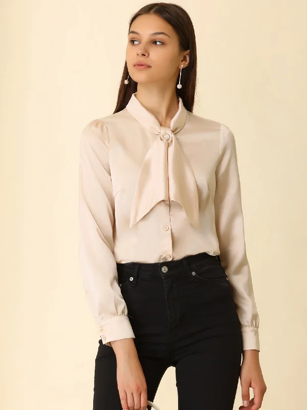 Don’t Wait – Shop Today!Work Top Satin Blouse Tie Neck Long sleeve Button Up Shirt Don’t Wait – Shop Today!Work Top Satin Blouse Tie Neck Long sleeve Button Up Shirt