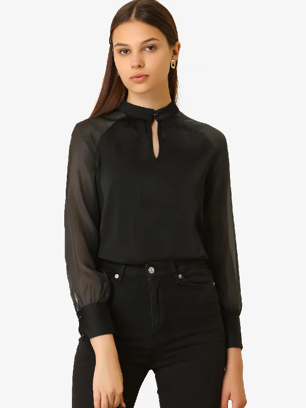 Price Drops You’ll Love!Long Sleeve Keyhole Neck Sheer Satin Blouse