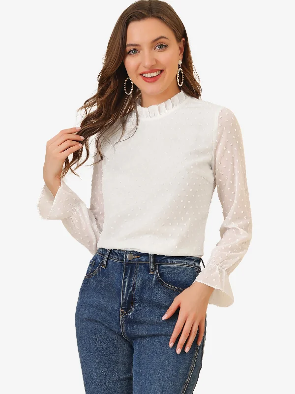 Unlock Huge Savings Now!Allegra K Elegant Swiss Dots Long Sleeve Mock Neck Blouse