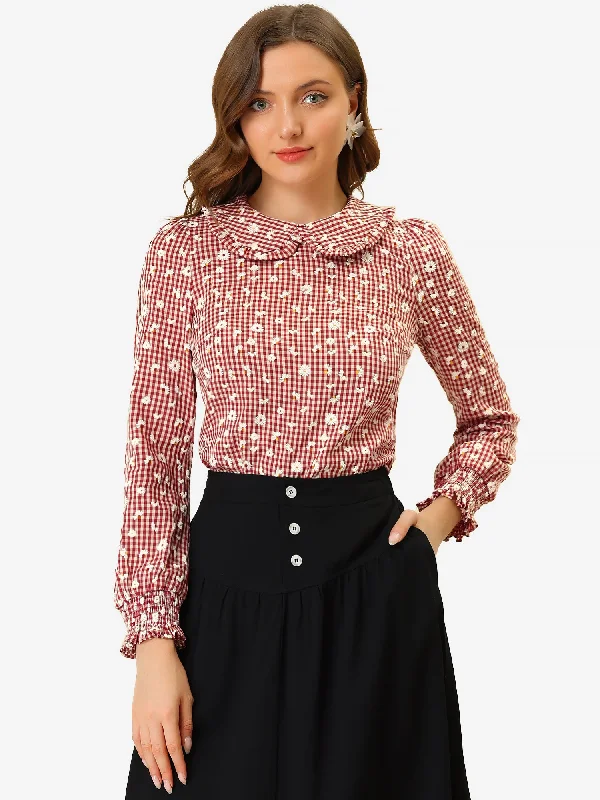 Your Chance to Save is Now!1950s Retro Vintage Plaid Doll Collar Long Sleeve Casual Gingham Tops Your Chance to Save is Now!1950s Retro Vintage Plaid Doll Collar Long Sleeve Casual Gingham Tops