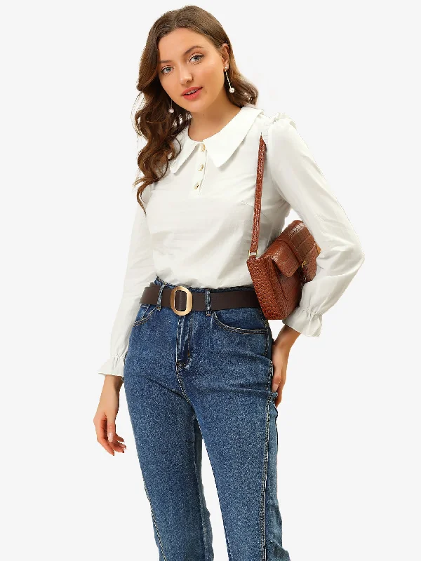 Save Money, Shop Happy!Peter Pan Collar Shirt Puff Long Sleeve Button Blouse Top