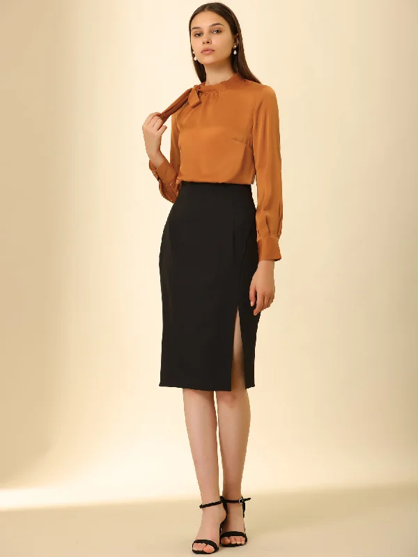 The Best Deals Won’t Wait!Bow Tie Neck Shirt Work Office Satin Blouse