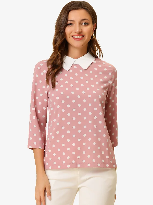 Only a Few Left – Order Now!Polka Dots Contrast Peter Pan Collar Top 3/4 Sleeve Blouse Shirt Only a Few Left – Order Now!Polka Dots Contrast Peter Pan Collar Top 3/4 Sleeve Blouse Shirt