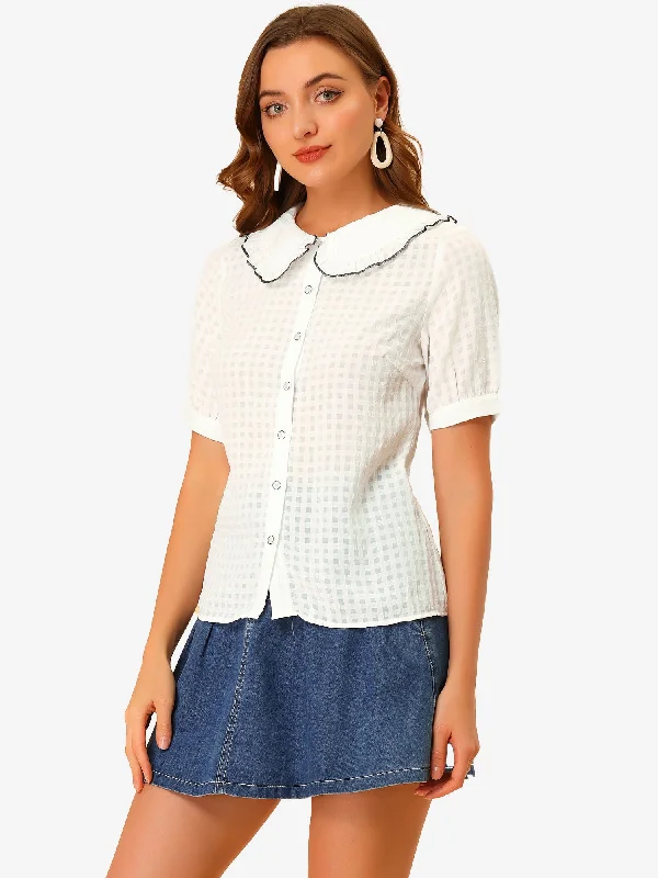 Snag the Best Prices Now!Peter Pan Collar Contrast Color Trim Gingham Button Up Blouse Shirt Snag the Best Prices Now!Peter Pan Collar Contrast Color Trim Gingham Button Up Blouse Shirt