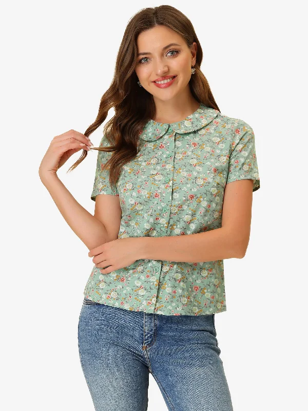 Flash Sale – Act Fast!Summer Peter Pan Collar Button Front Vintage Floral Print Blouse Flash Sale – Act Fast!Summer Peter Pan Collar Button Front Vintage Floral Print Blouse