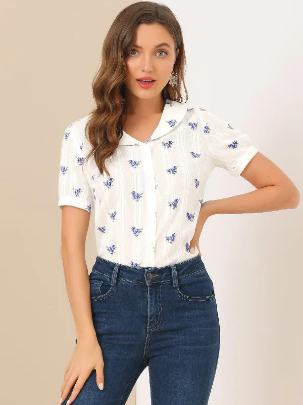 Crazy Discounts Inside!Peter Pan Collar Summer Tops Button Front Elegant Floral Shirt Crazy Discounts Inside!Peter Pan Collar Summer Tops Button Front Elegant Floral Shirt