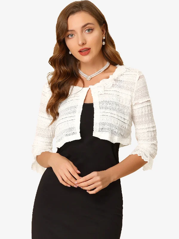 The Best Sale of the Year!Lace Elegant Crop Cardigan 3/4 Sleeve Ruffle Bolero Shrug Top The Best Sale of the Year!Lace Elegant Crop Cardigan 3/4 Sleeve Ruffle Bolero Shrug Top