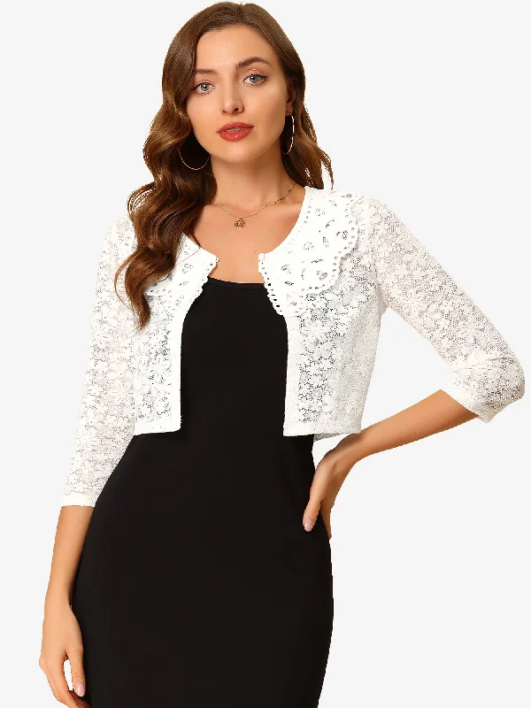 Get More, Spend Less – Shop Now!Crop Semi-Sheer Cardigan 3/4 Sleeve Peter Pan Collar Lace Shrug Get More, Spend Less – Shop Now!Crop Semi-Sheer Cardigan 3/4 Sleeve Peter Pan Collar Lace Shrug