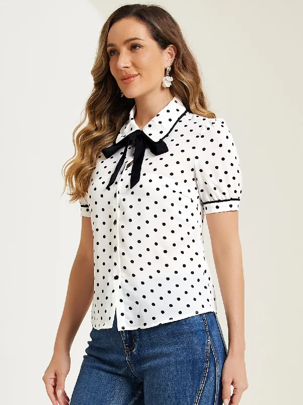 Your Favorite Sale is Back!Polka Dot Peter Pan Collar Bow Tie Neck Puff Sleeve Vintage Shirt Your Favorite Sale is Back!Polka Dot Peter Pan Collar Bow Tie Neck Puff Sleeve Vintage Shirt