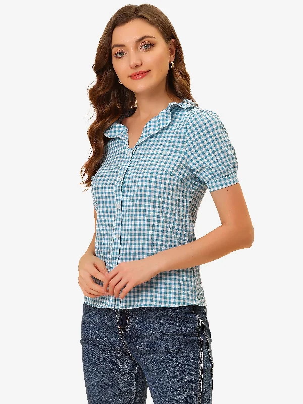 The Sale You’ve Been Waiting For!Plaid Blouse Puff Sleeve Ruffle Peter Pan Collar Shirt Top The Sale You’ve Been Waiting For!Plaid Blouse Puff Sleeve Ruffle Peter Pan Collar Shirt Top