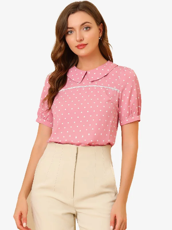 Huge Savings – Act Now!Vintage Heart Print Puff Short Sleeve Peter Pan Collar Blouse Tops Huge Savings – Act Now!Vintage Heart Print Puff Short Sleeve Peter Pan Collar Blouse Tops