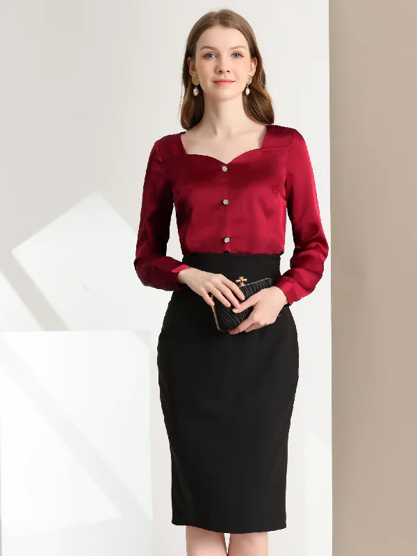 Sale Alert – Get Ready to Shop!Elegant Sweetheart Neck Button Decor Long Sleeve Satin Blouse Sale Alert – Get Ready to Shop!Elegant Sweetheart Neck Button Decor Long Sleeve Satin Blouse