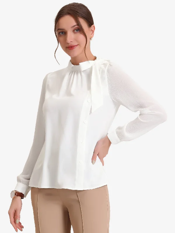Unlock Huge Savings Now!Bow Tie Neck Blouse Work Office Side Buttons Chiffon Elegant Tops Unlock Huge Savings Now!Bow Tie Neck Blouse Work Office Side Buttons Chiffon Elegant Tops