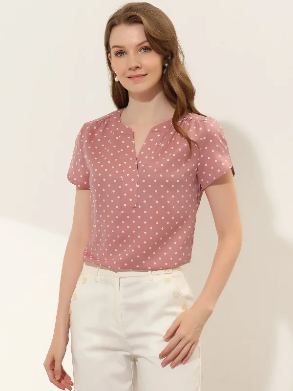 Flash Deals – Act Quickly!Polka Dots Print V Neck Short Sleeve Elegant Work Office Tops Flash Deals – Act Quickly!Polka Dots Print V Neck Short Sleeve Elegant Work Office Tops