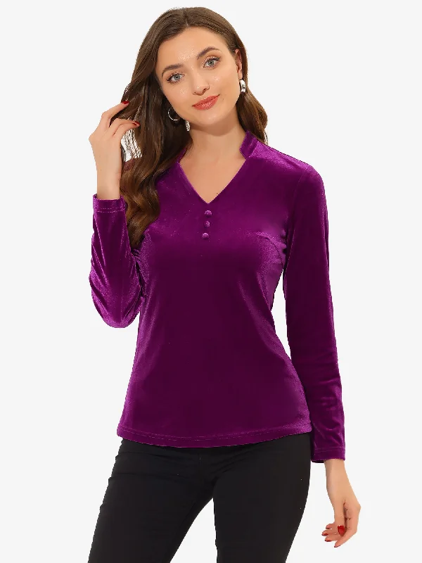 Every Deal is a Steal!Casual Velvet Top Office Soft Long Sleeve V Neck T-Shirt