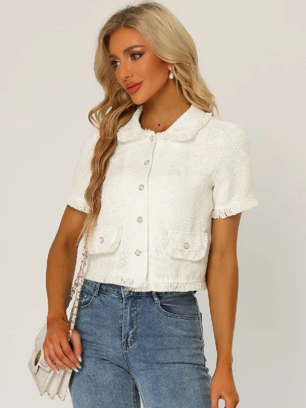 Shop the Hottest Deals!Tweed Tassel Cropped Length Summer Short Sleeve Shirt