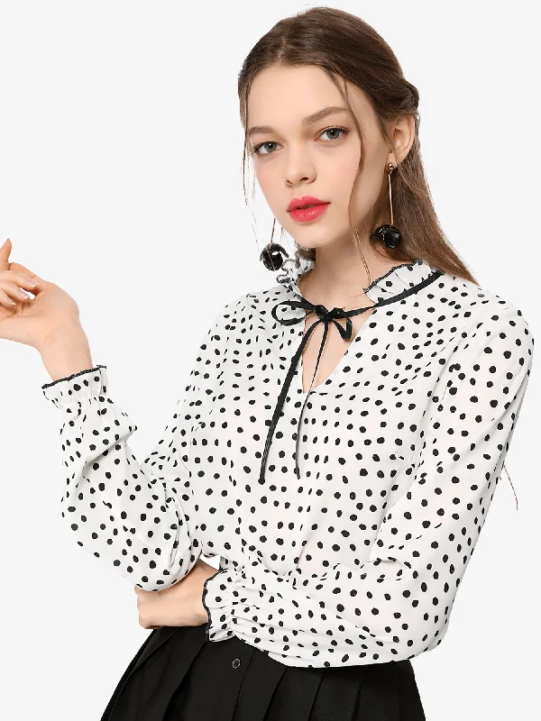 The Sale You’ve Been Waiting For!Bow Tie Neck Blouse Ruffled Collar Printed Long Sleeve Vintage Top The Sale You’ve Been Waiting For!Bow Tie Neck Blouse Ruffled Collar Printed Long Sleeve Vintage Top